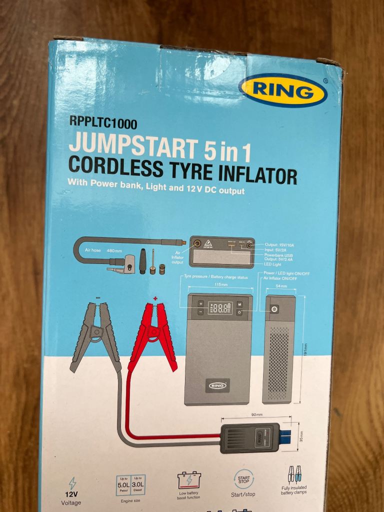 RING Jumpstart 5 in 1 Cordless Tyre Inflator&jump starter Brand NEW