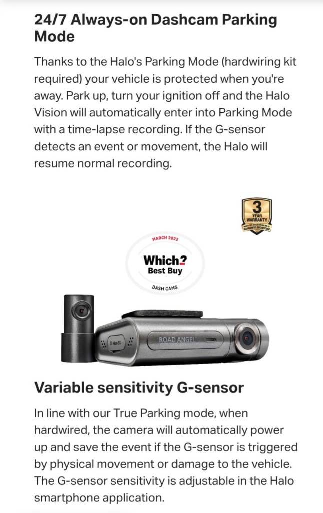 REDUCED FOR QUICK SALE Road angel halo pro dash camera 