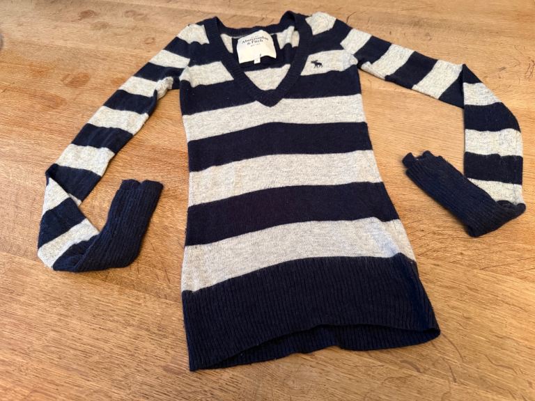 Abercrombie & Fitch, Navy White Striped, Sweater Rabbit Hair, small
