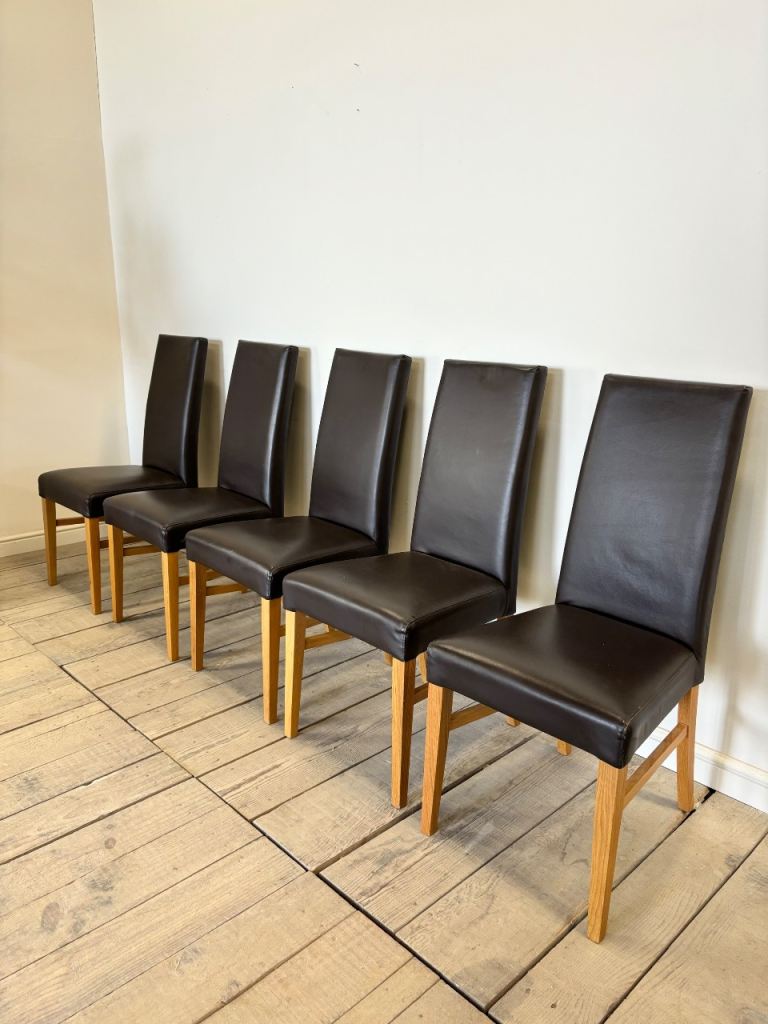 Set Of 5 Leather Dining Chairs 