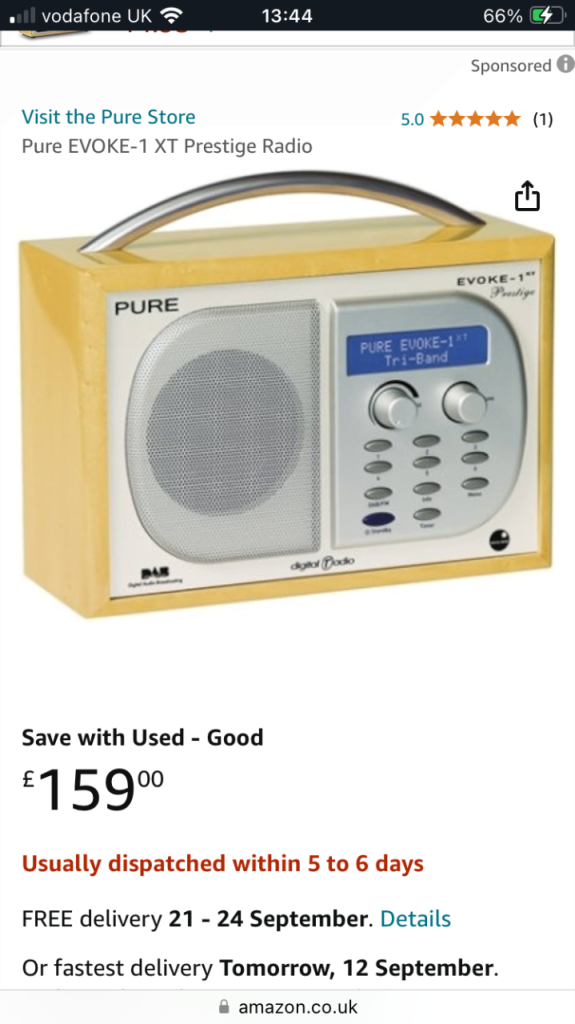 radio pure like new in box can deliver for a small charge