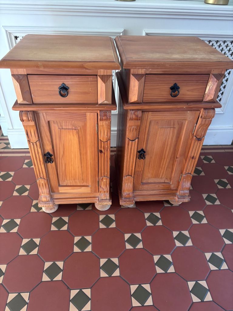 Pair of Wooden Bedside Tables – Drawer and Cupboard