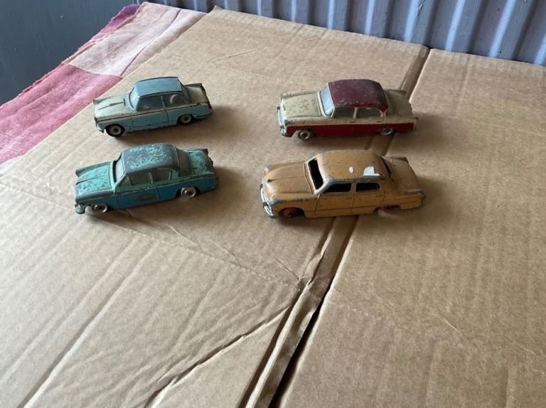 4 Vintage Dinky Toys Model Vehicles - To Include Triumph Herald, Humber Hawk and Sunbeam Rapier