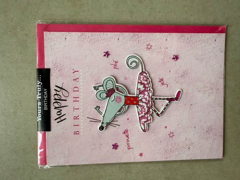 brand new child girl pink birthday greeting card ballet mouse 