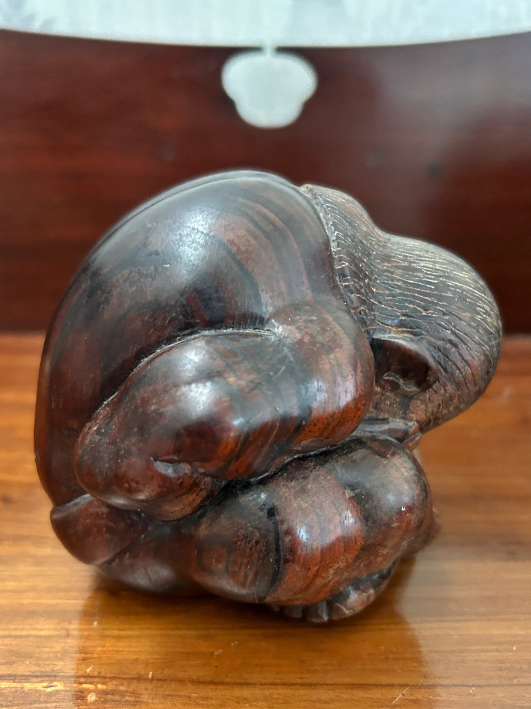 Hand Carved Hardwood Weeping Buddha Figure