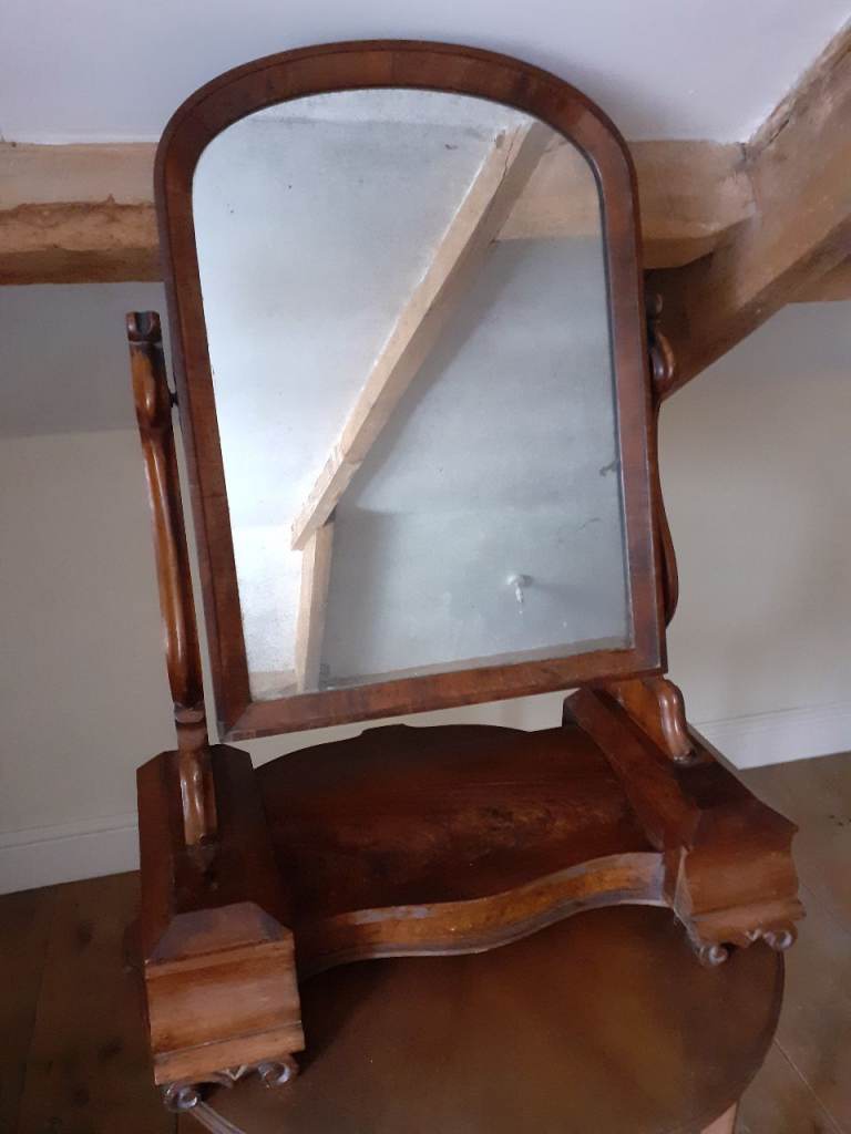 Victorian Freestanding Solid Wood Vanity Mirror with Drawer - Good Condition