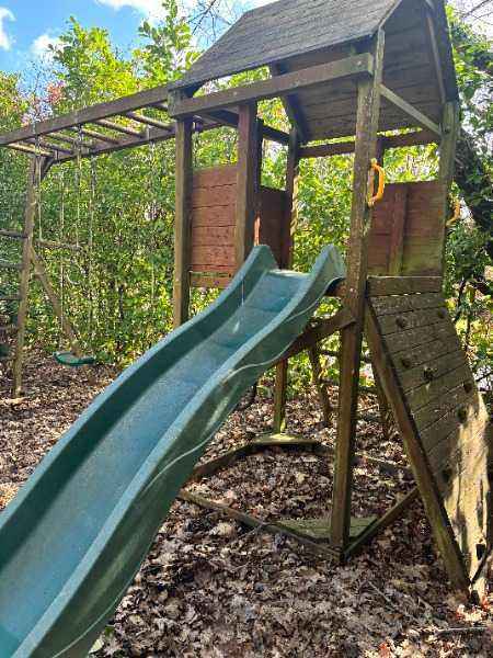 Kids Wooden Outdoor Play Equipment - Play House and Swing Set