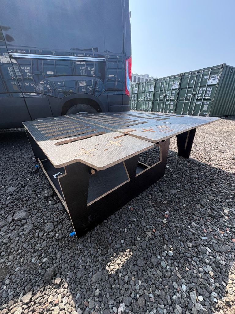 Custom Black Campervan Bed Wooden Storage Unit with Sliding Drawer
