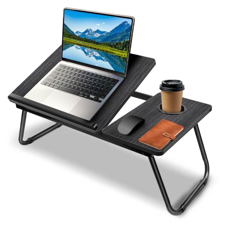 Laptop Desk, Laptop Bed Table with Foldable Legs & Cup Slot, Reading Holder Notebook Stand Breakfast
