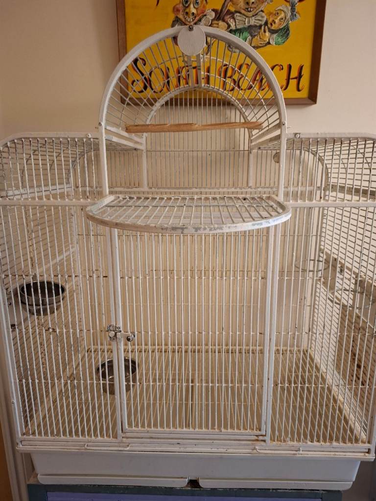 Large Vintage Shabby Chic Parrot Cage on Wooden Stand