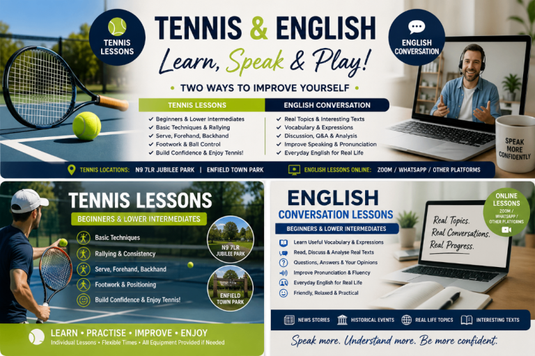     🎾 Tennis Lessons + 🗣️ Conversational English * Learn English. Play Tennis. Build Confidence!