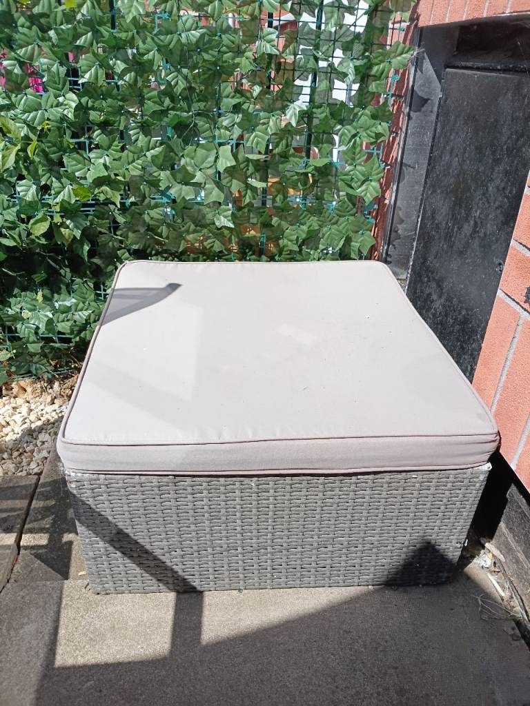 Grey Rattan Corner Sofa & Footstool – Good Condition