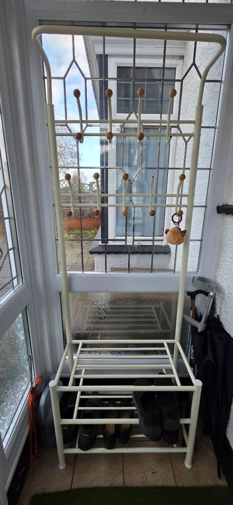Cream Metal Hall Stand / Coat & Shoe Rack