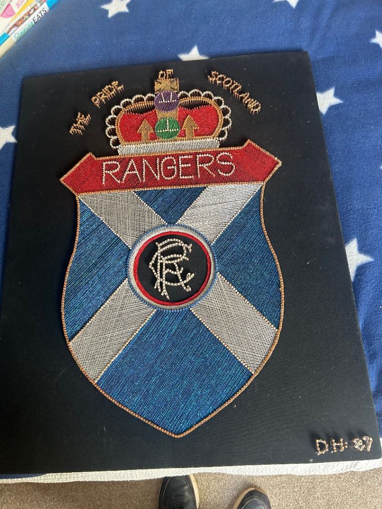 Vintage Rangers Football Club Embroidered Crest Wall Hanging
