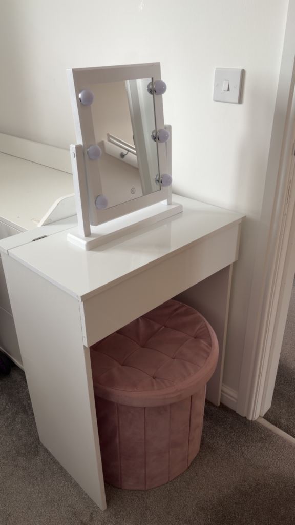 Vanity with mirror and storage
