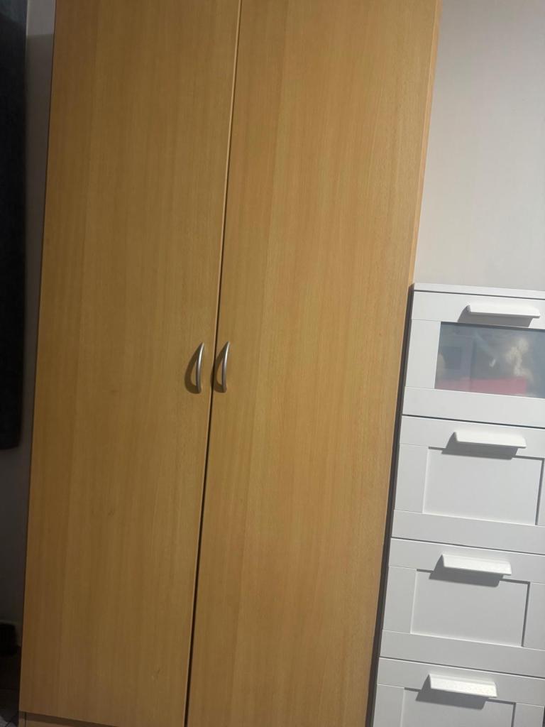Double Wardrobe – Beech Effect Wooden Wardrobe