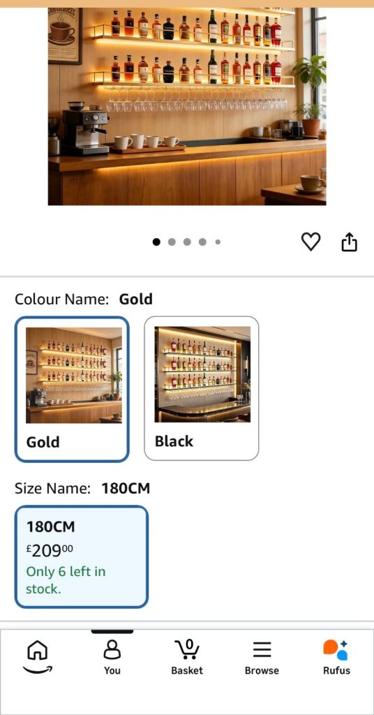 180CM Gold Wall Mounted Floating Shelves with LED Lighting