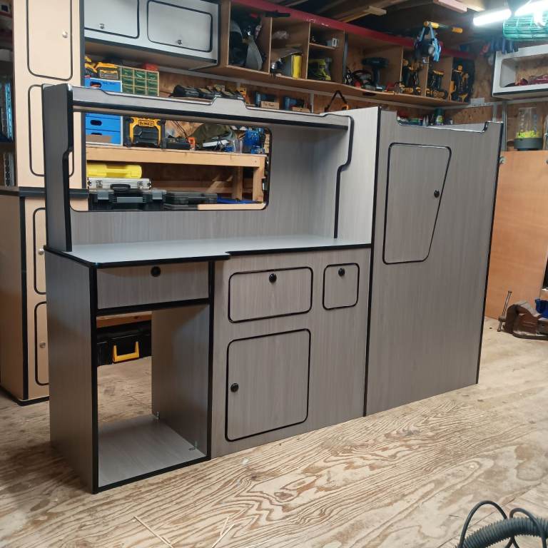 campervan kitchen, pods lockers, campervan furniture, vw t5 vw t6 vivaro crafter sprinter