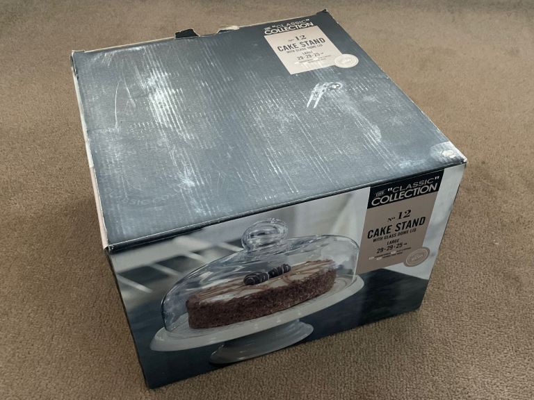 Brand New KitchenCraft Classic Collection No 12 Large Glass Dome Lidded Ceramic Cake Stand