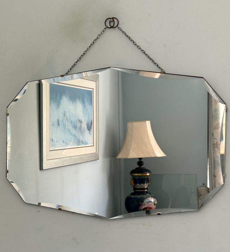 Large Art Deco Oval Mirror  H20in 51cm W30in/76cm Good condition  J385E
