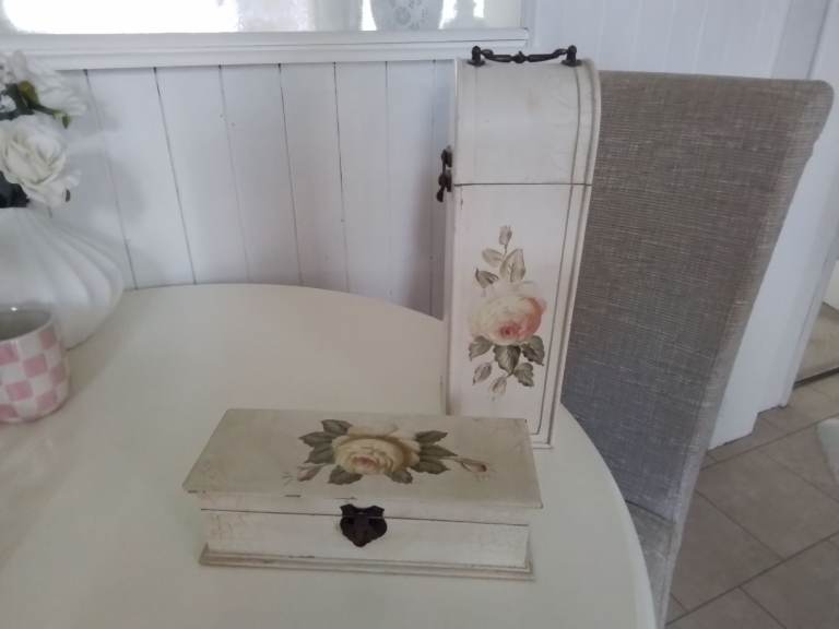 Wine Bottle Holder & Matching Pen Box Vintage Rose Shabby Chic 