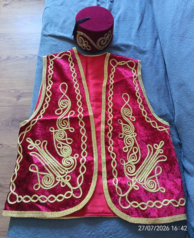 Ottoman Red & Gold Fancy Dress Vest and Fez Hat