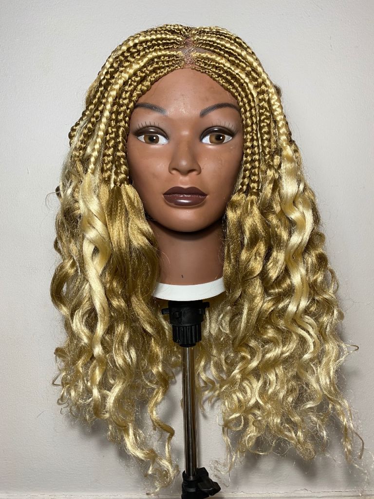 Handmade Blonde Braided Wig - Cornrows & Curly Synthetic Lace Front