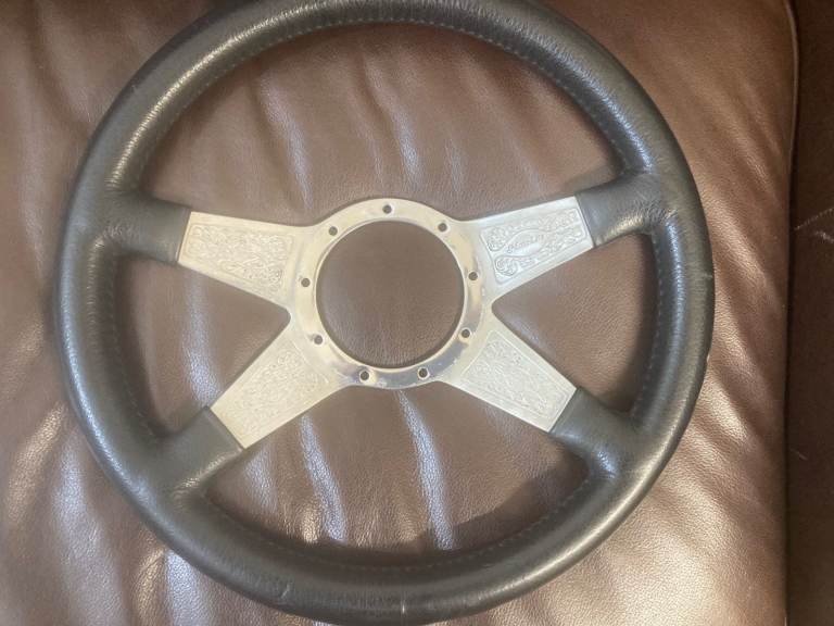 SUPER RARE MOTOLITA 14 INCH FOUR SPOKE GUNSMITH ENGRAVED VINTAGE STEERING WHEEL 