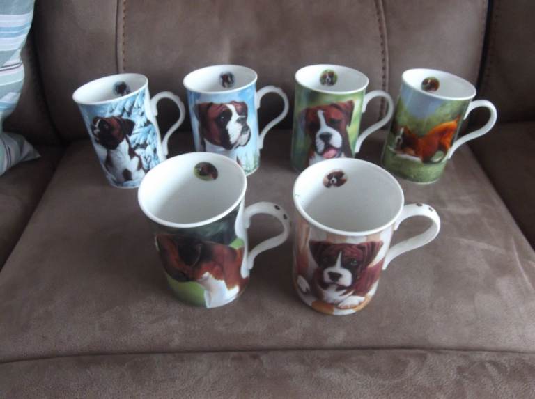 Set of 6 Boxer dog breed mugs 