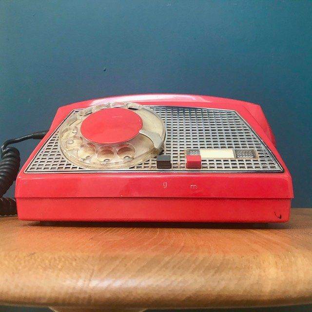 VINTAGE 1970S ROTARY DIAL HANDSET TELEPHONE, TELKOM ELEKTRIM POLAND, RWT, RECORD BUTTON