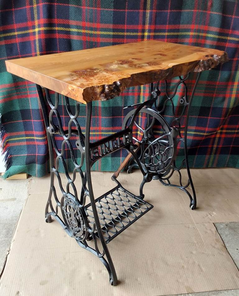 Handcrafted vintage Singer sewing machine base console table 