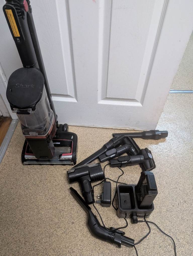 shark cordless vacuum with attachments and two batteries and charger