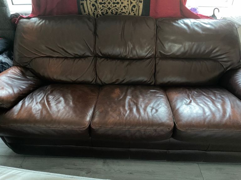 Comfortable Brown Leather 3-Seater Sofa
