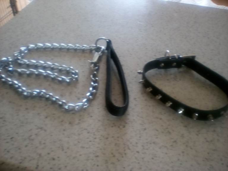 Heavy chain Dog Lead and Studded collar - unused   