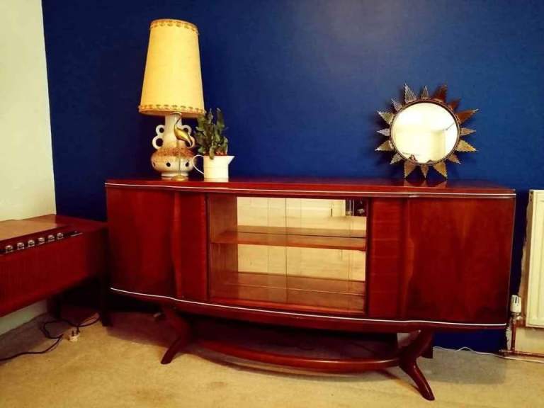 Retro vintage 50's Beautility cocktail drinks cabinet/sideboard, with rotating swivel mirrored bar.