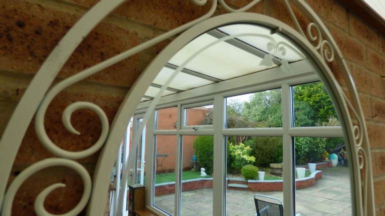 Large Vintage Retro Etched 1950s Arch Top Wrought Iron Scroll Wall Mirror 92 cm