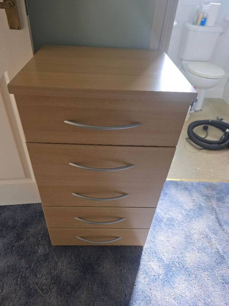 Beech Tall Chest of Drawers 5 Drawer Unit – Bedroom Storage
