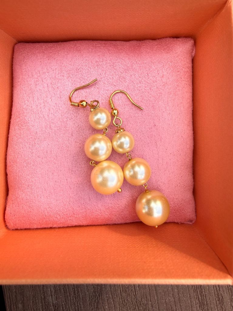 Gold Tone Drop Pearl Earrings - Brand New