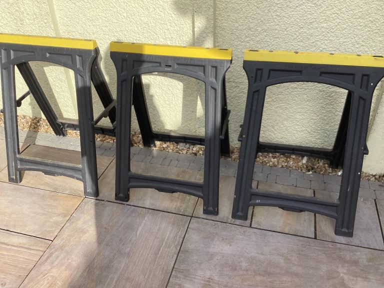 Three Folding Work Trestles / Saw Horses – Good Condition