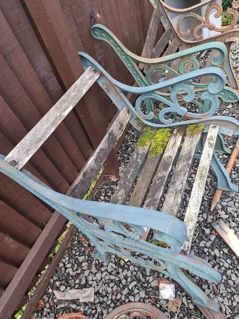 Heavy Cast Iron Bench Ends – Green/Grey, Fair Condition