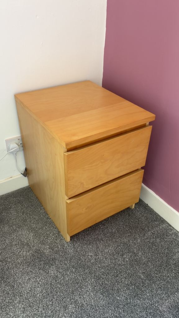 Malm wooden bedside drawers 