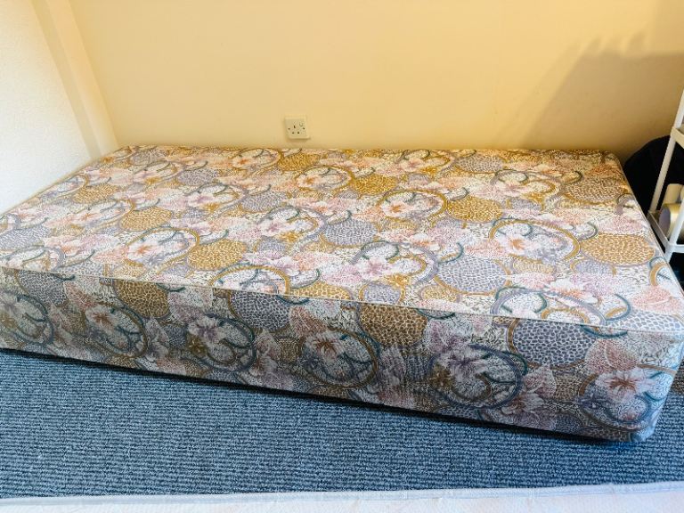 Double Bed Base with Colourful Fabric Cover – Good Condition