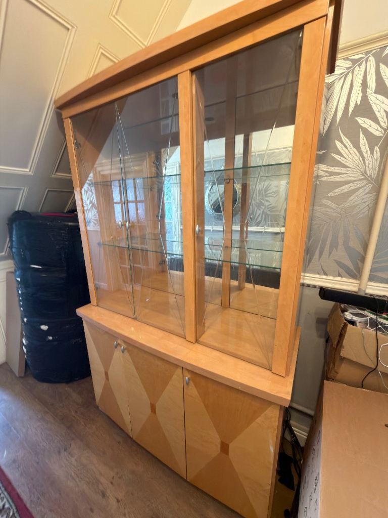 Large Maple-Effect Display Cabinet 