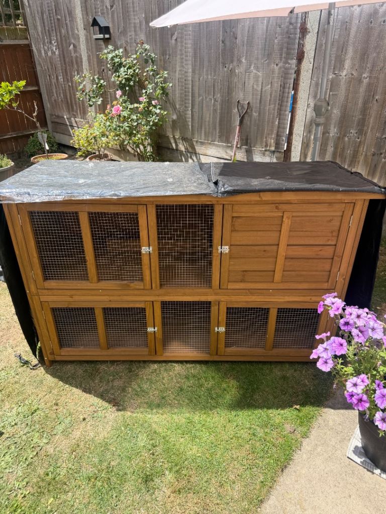 Pets at Home 2-Tier Wooden Rabbit & Guinea Pig Hutch 5ft Natural