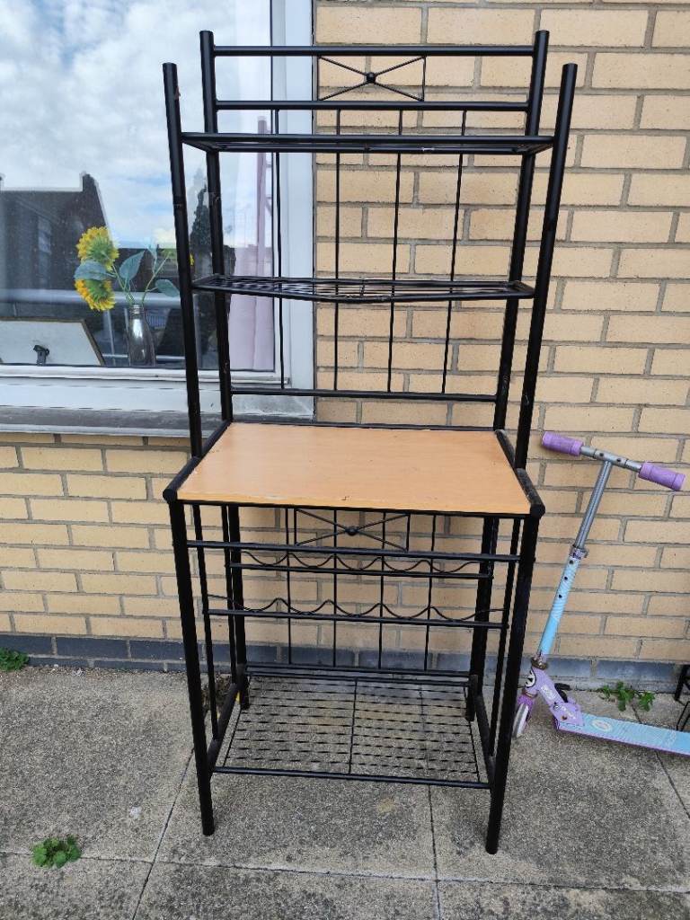 Free - Black Metal Kitchen Bakers Rack with Wine Storage