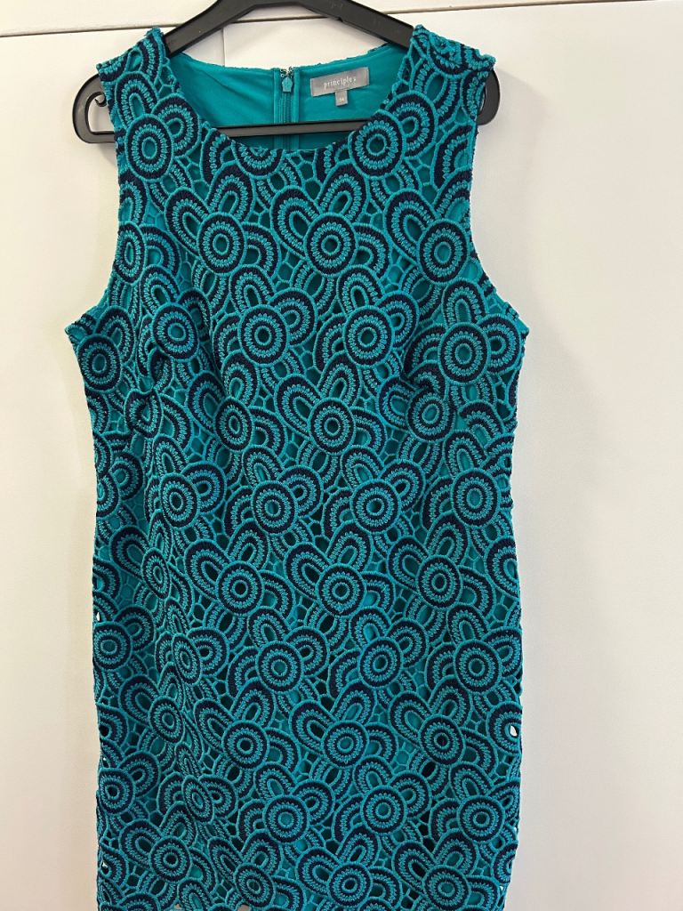 Principles Teal & Navy Lace Overlay Dress - Size 14