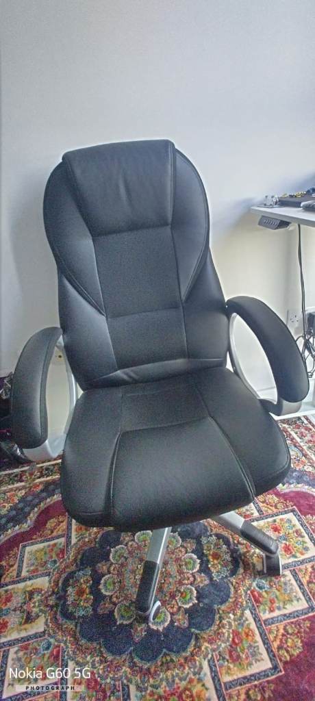 Black Faux Leather Office Chair - Good Condition