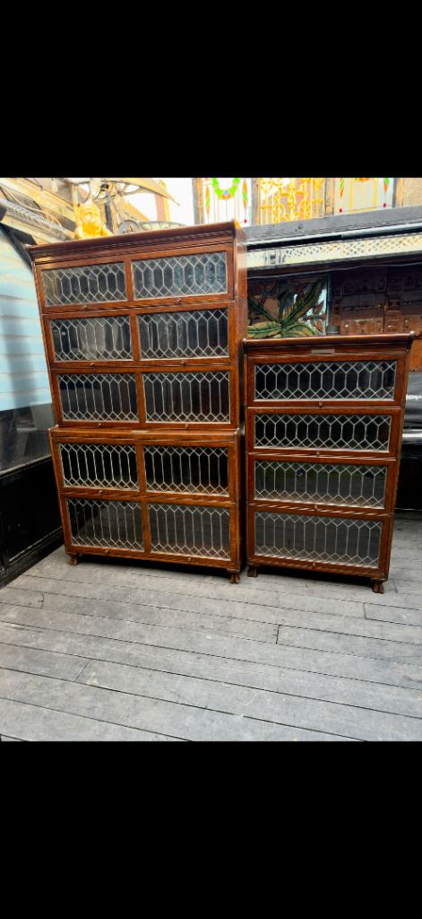 antique Globe Wernicke-stylestacking barrister bookcase with leaded glass doors. 