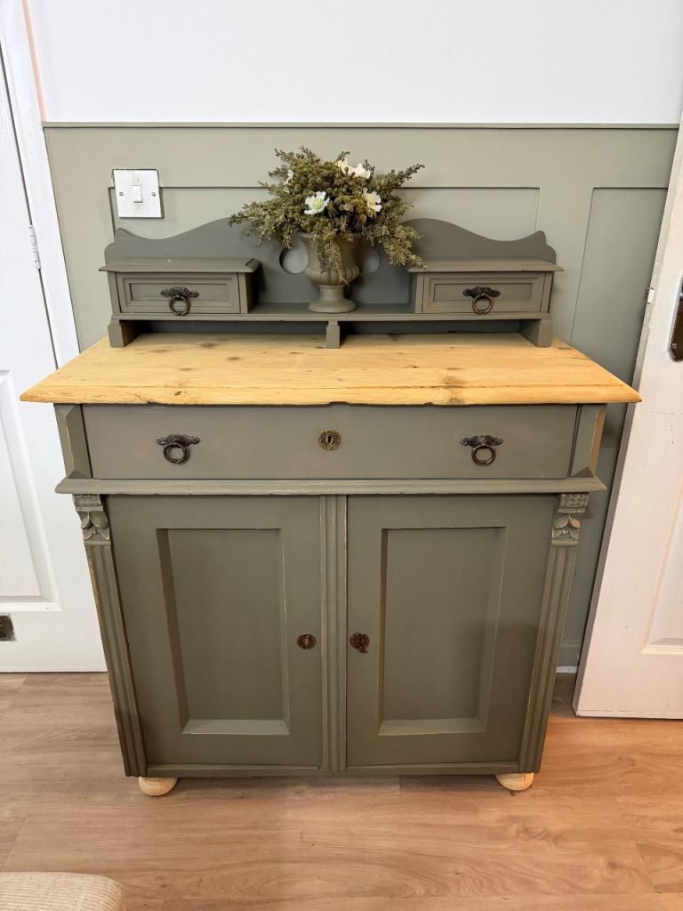 Antique olive rustic shabby chic painted cupboard server dresser