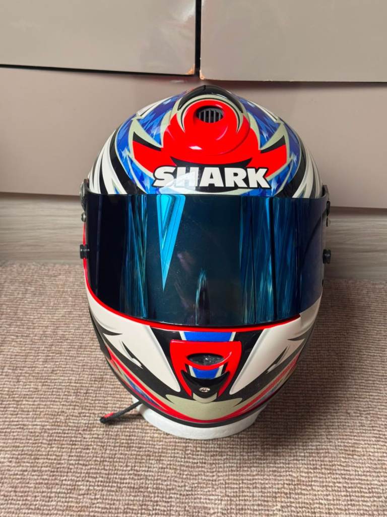 Ultra Rare Shark Carl Fogarty 4 X World SBK Champion Replica Helmet Medium Blue Iridium Visor